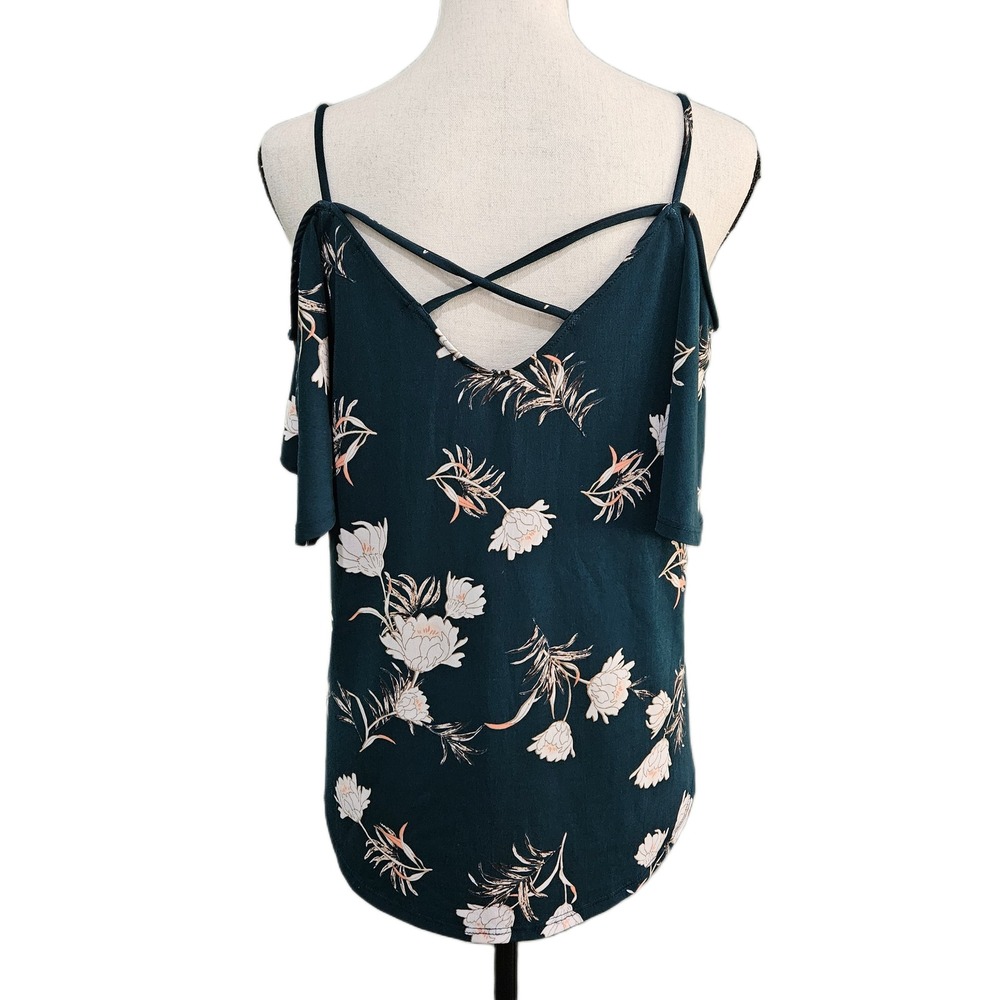 Kaileigh Valette Cold Shoulder Green Floral Top Size M - Picture 5 of 5
